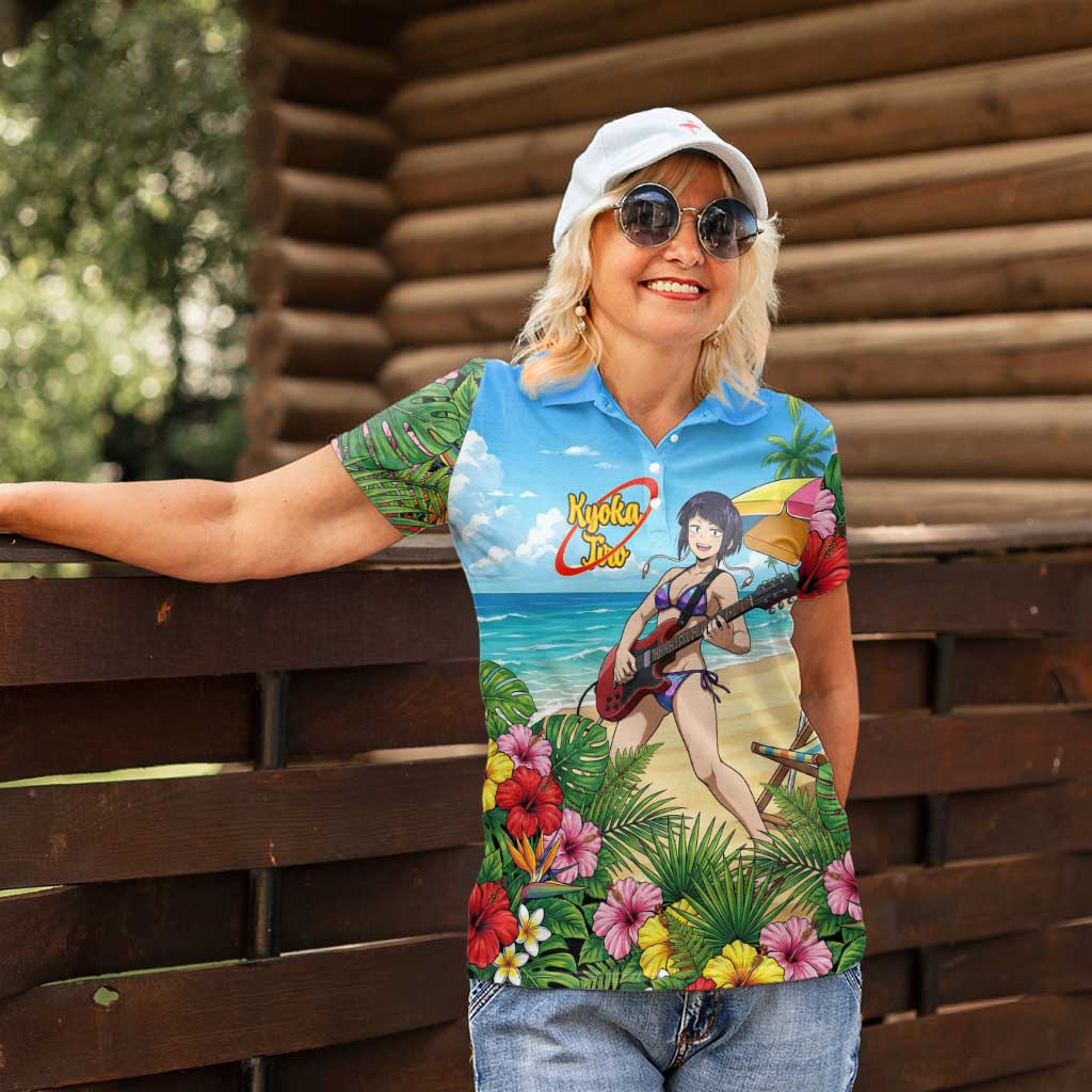Kyoka Jiro Summer Chill Women Polo Shirt Tropical Anime Rock Vibes