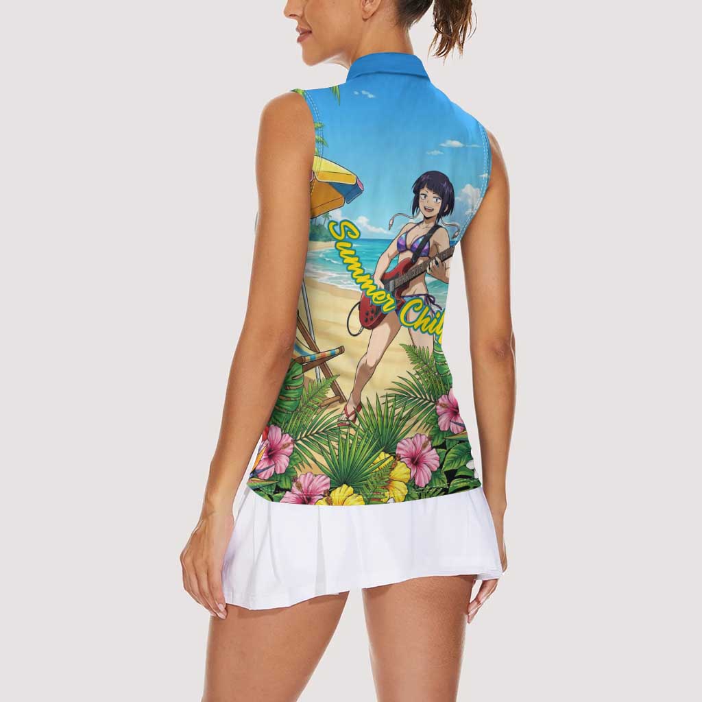 Kyoka Jiro Summer Chill Women Sleeveless Polo Shirt Tropical Anime Rock Vibes