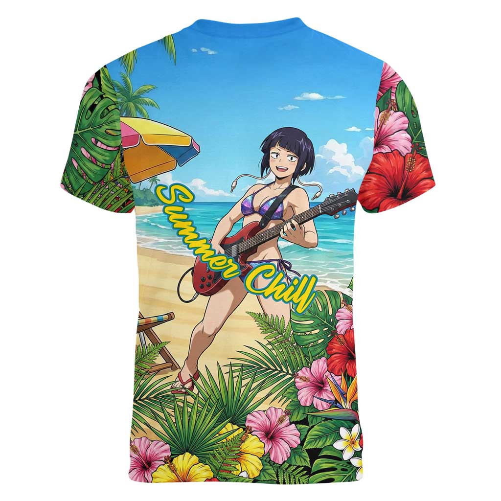 Kyoka Jiro Summer Chill Women V-Neck T-Shirt Tropical Anime Rock Vibes