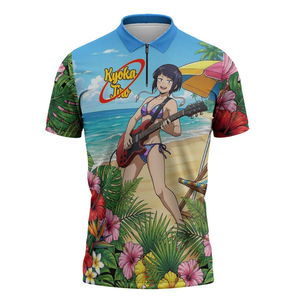 Kyoka Jiro Summer Chill Zipper Polo Shirt Tropical Anime Rock Vibes