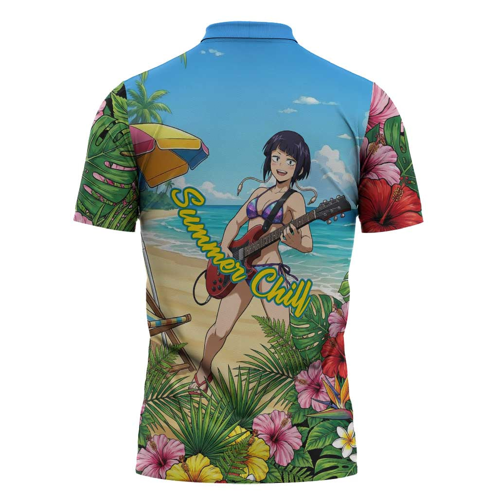 Kyoka Jiro Summer Chill Zipper Polo Shirt Tropical Anime Rock Vibes