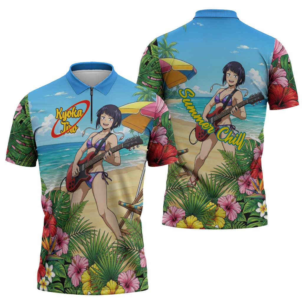 Kyoka Jiro Summer Chill Zipper Polo Shirt Tropical Anime Rock Vibes