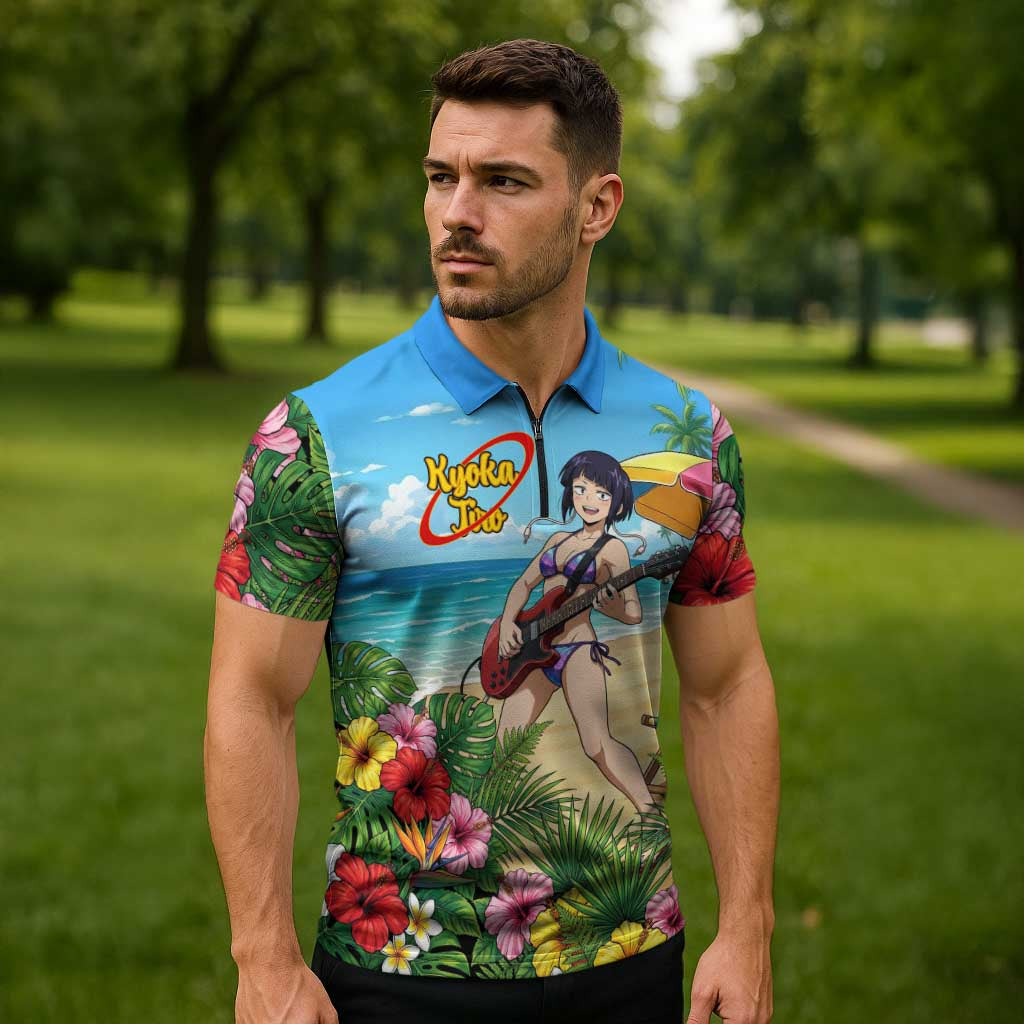 Kyoka Jiro Summer Chill Zipper Polo Shirt Tropical Anime Rock Vibes