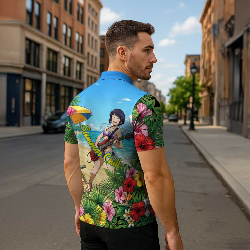 Kyoka Jiro Summer Chill Zipper Polo Shirt Tropical Anime Rock Vibes