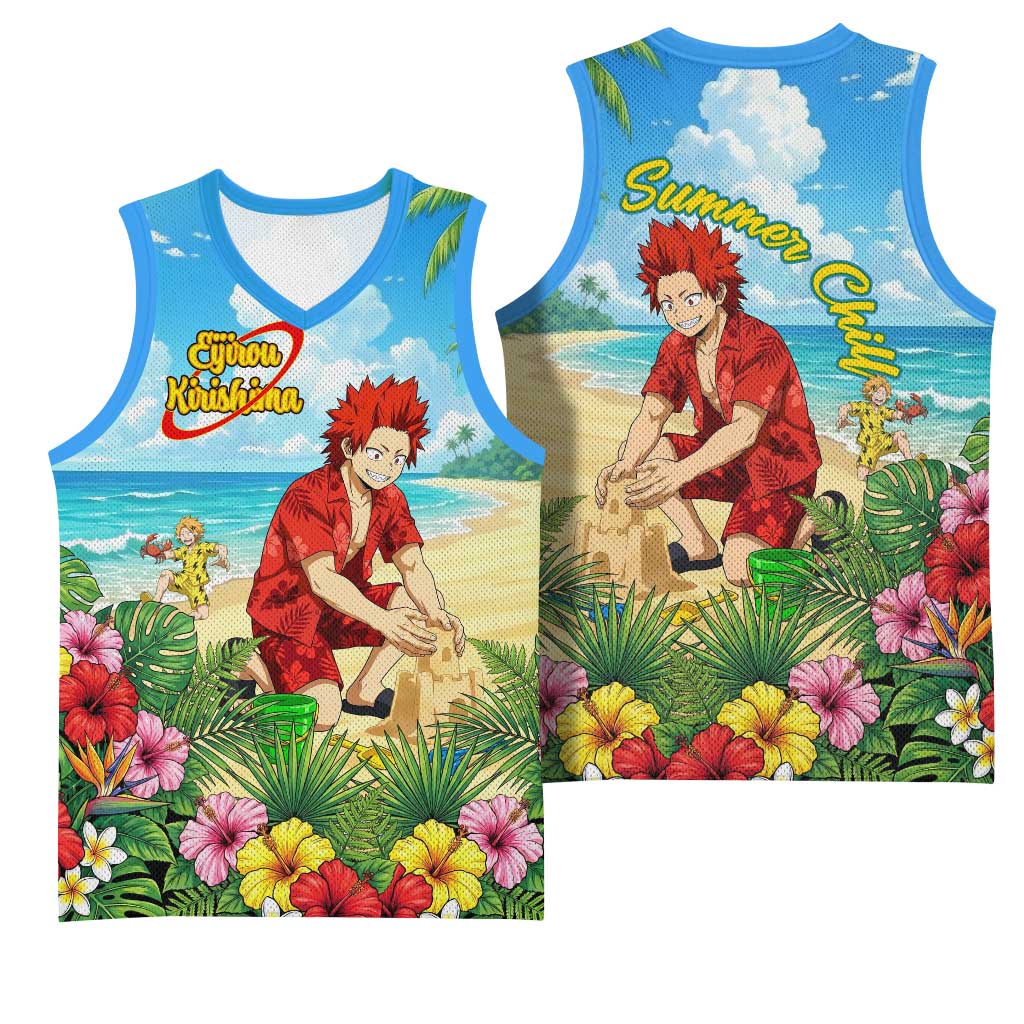 Eijirou Kirishima Summer Chill Basketball Jersey Tropical Anime Beach Fun