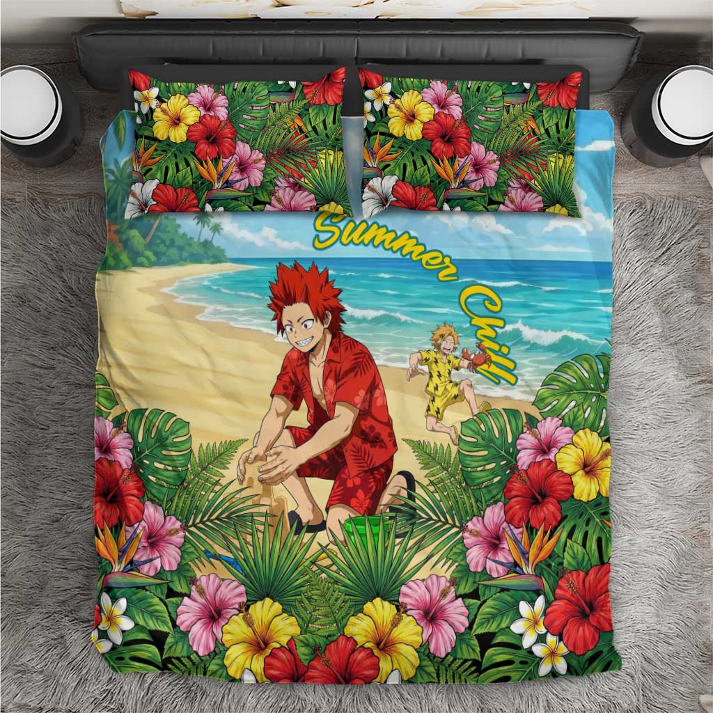Eijirou Kirishima Summer Chill Bedding Set Tropical Anime Beach Fun