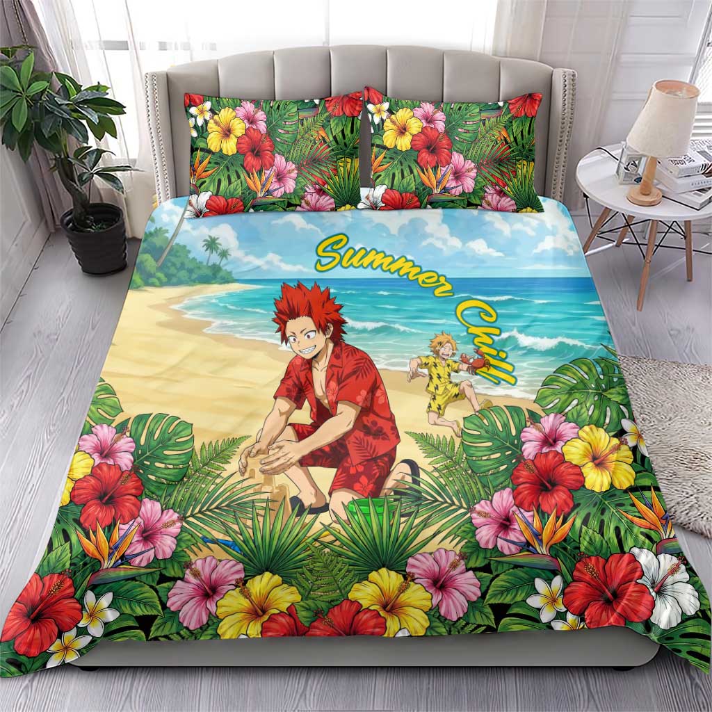 Eijirou Kirishima Summer Chill Bedding Set Tropical Anime Beach Fun