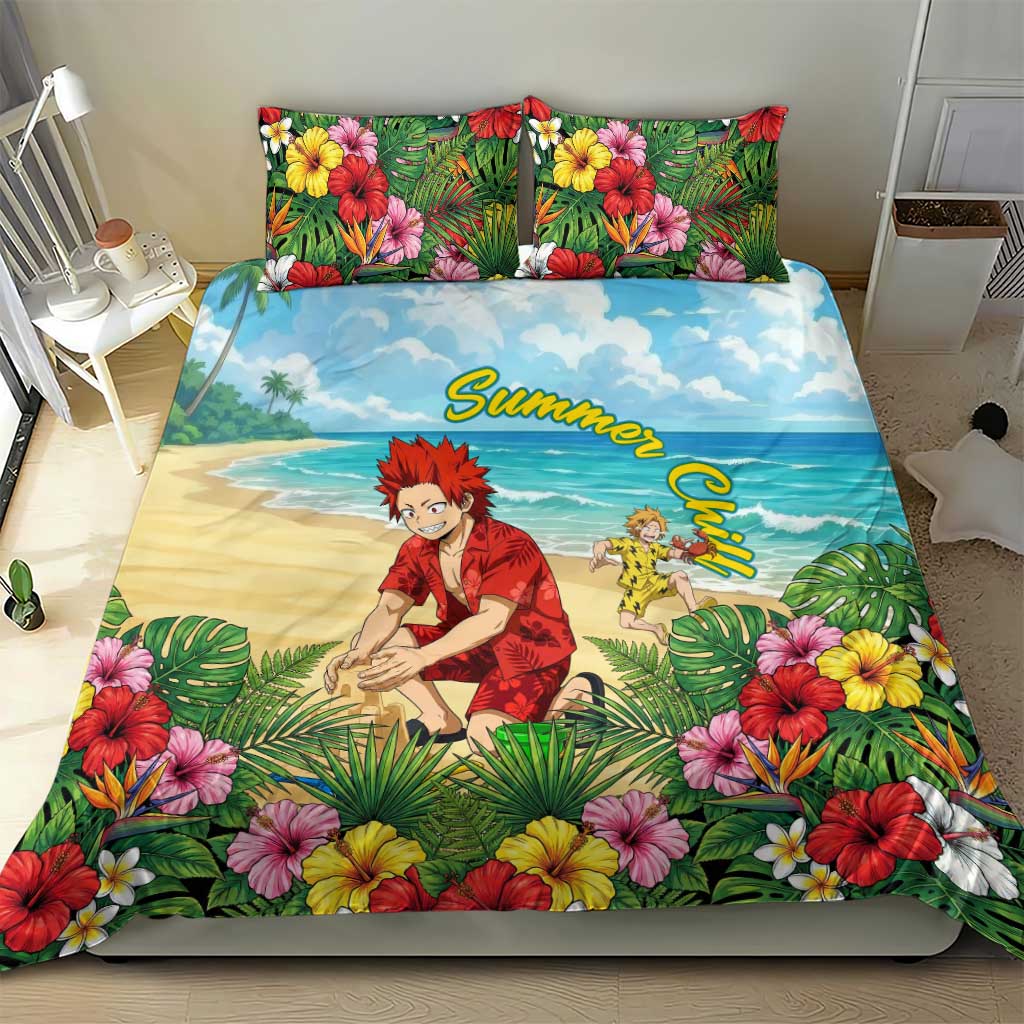 Eijirou Kirishima Summer Chill Bedding Set Tropical Anime Beach Fun