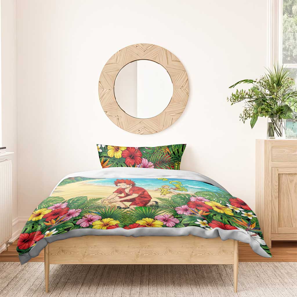 Eijirou Kirishima Summer Chill Bedding Set Tropical Anime Beach Fun