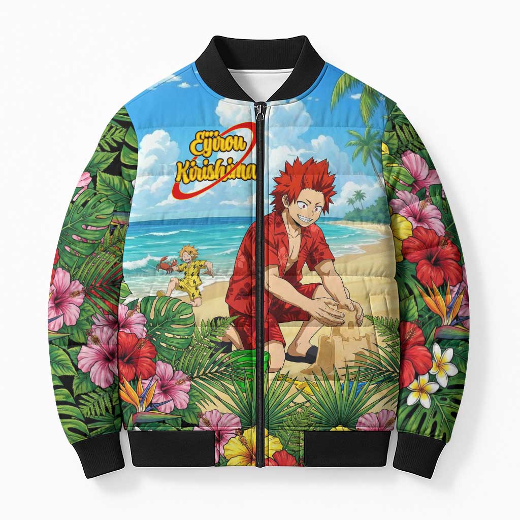Eijirou Kirishima Summer Chill Bomber Puffer Jacket Tropical Anime Beach Fun