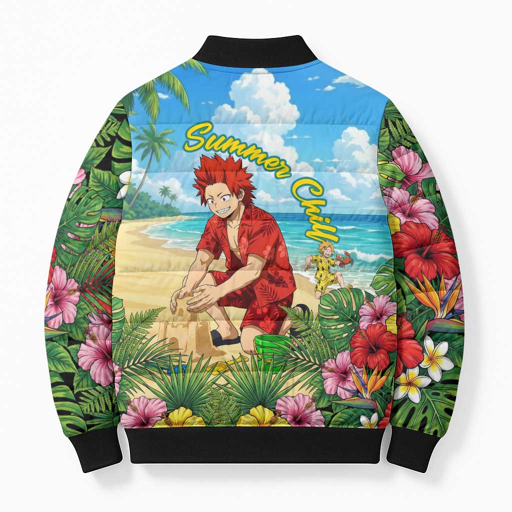 Eijirou Kirishima Summer Chill Bomber Puffer Jacket Tropical Anime Beach Fun