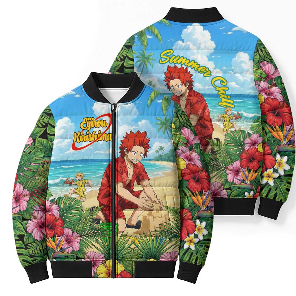 Eijirou Kirishima Summer Chill Bomber Puffer Jacket Tropical Anime Beach Fun