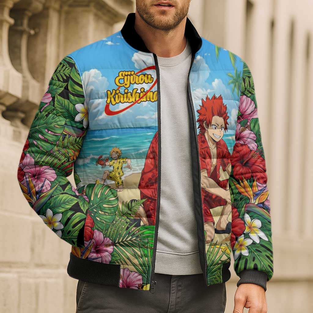 Eijirou Kirishima Summer Chill Bomber Puffer Jacket Tropical Anime Beach Fun