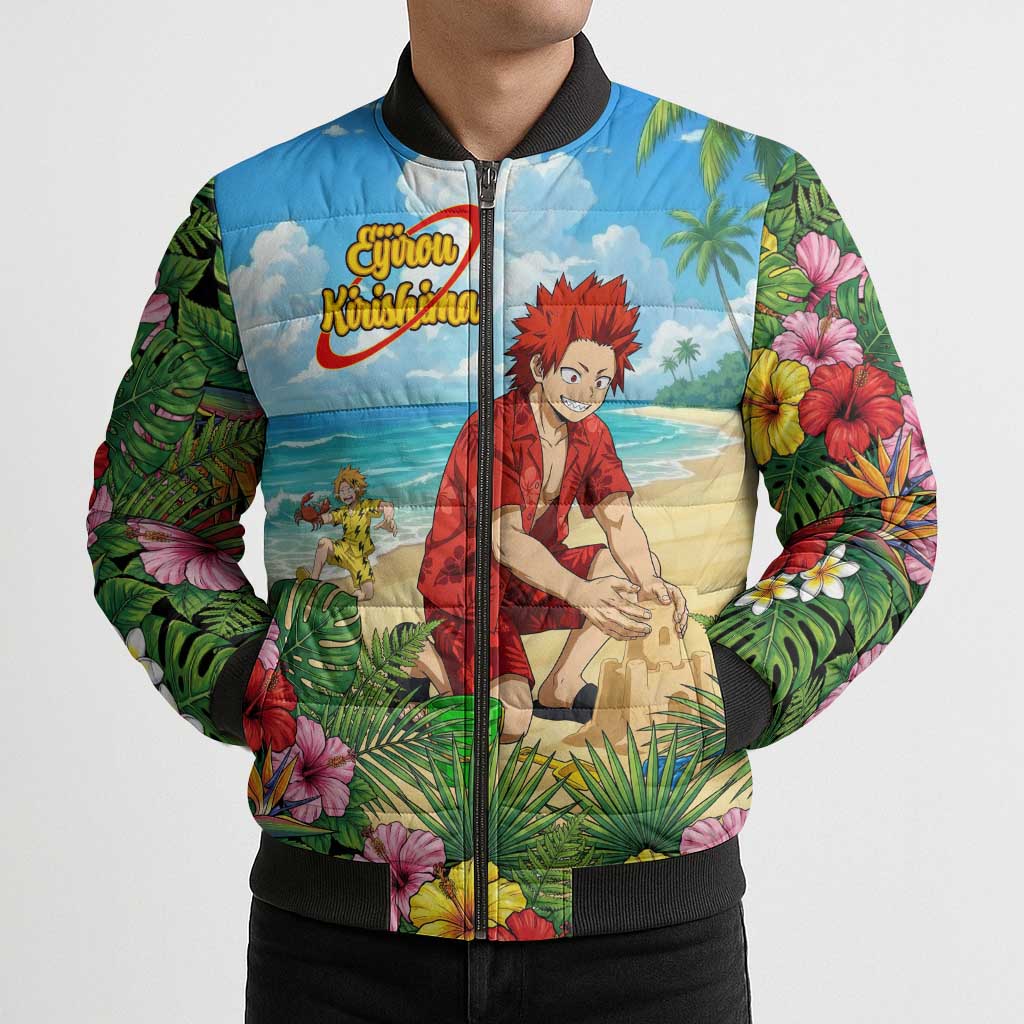 Eijirou Kirishima Summer Chill Bomber Puffer Jacket Tropical Anime Beach Fun