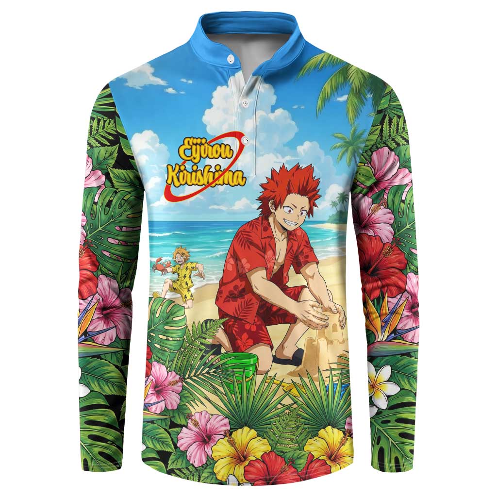 Eijirou Kirishima Summer Chill Button Sweatshirt Tropical Anime Beach Fun