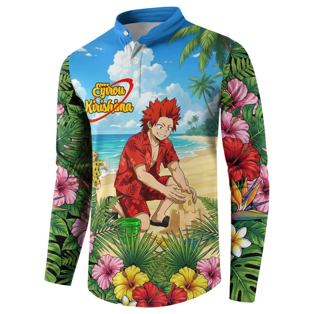 Eijirou Kirishima Summer Chill Button Sweatshirt Tropical Anime Beach Fun