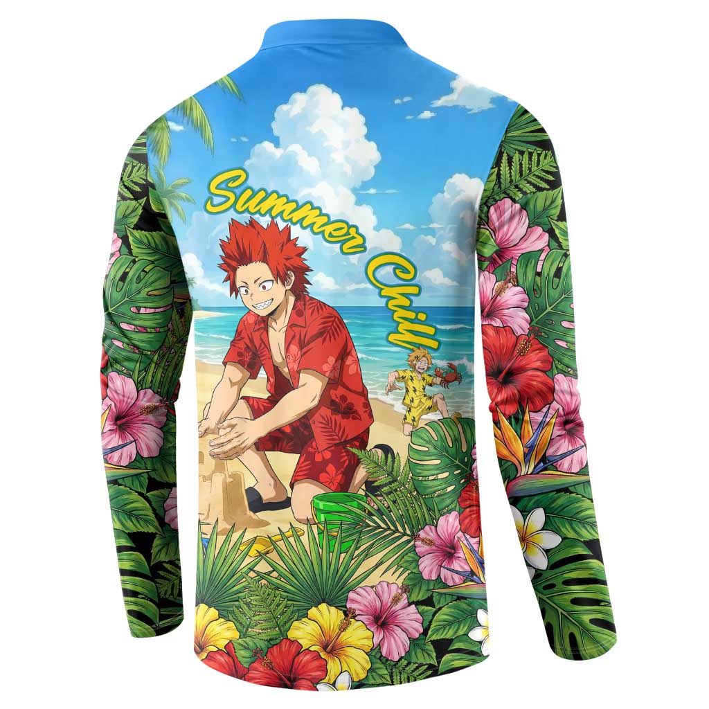 Eijirou Kirishima Summer Chill Button Sweatshirt Tropical Anime Beach Fun