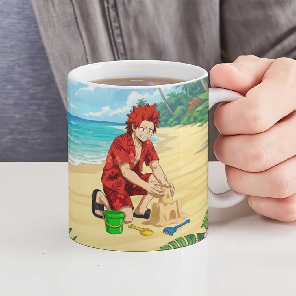 Eijirou Kirishima Summer Chill Ceramic Mug Tropical Anime Beach Fun