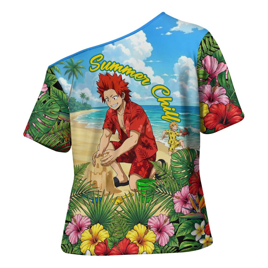 Eijirou Kirishima Summer Chill Cross Shoulder Shirt Tropical Anime Beach Fun