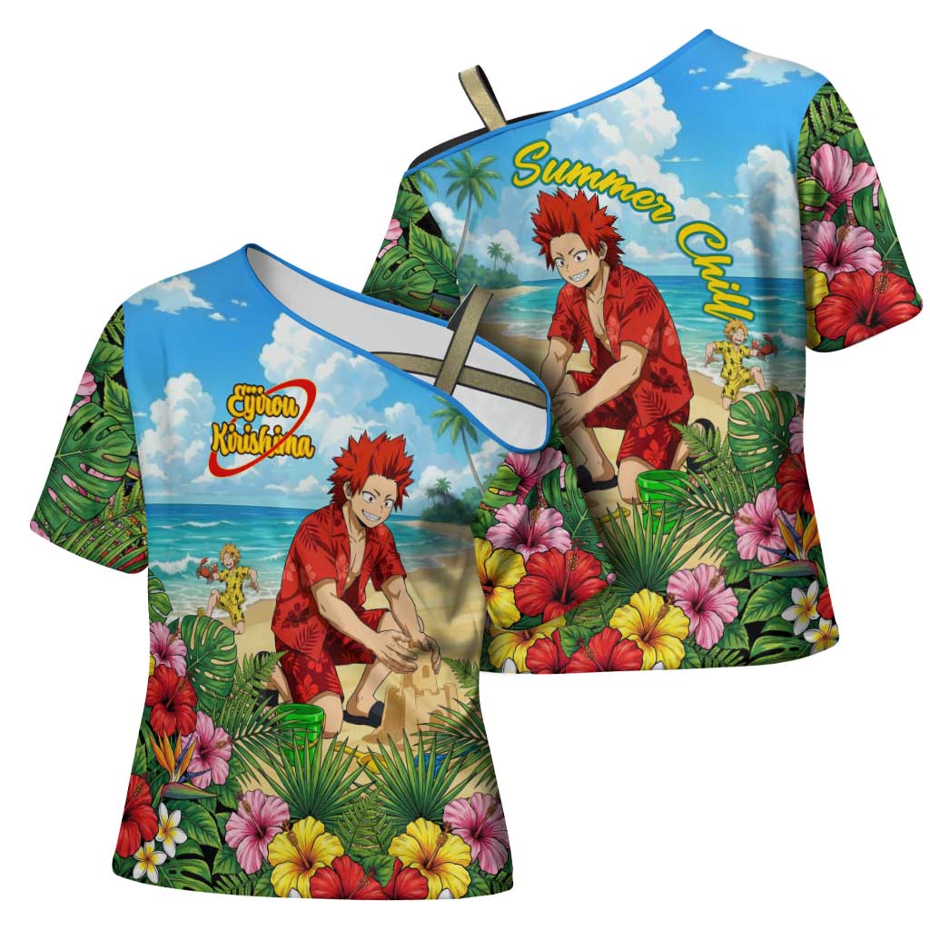 Eijirou Kirishima Summer Chill Cross Shoulder Shirt Tropical Anime Beach Fun