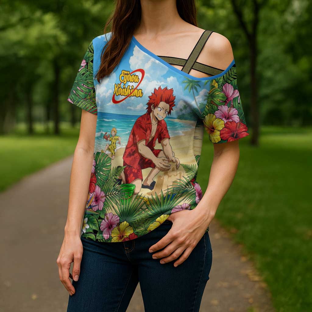 Eijirou Kirishima Summer Chill Cross Shoulder Shirt Tropical Anime Beach Fun