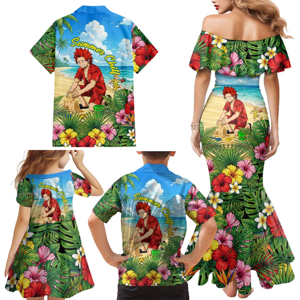 Eijirou Kirishima Summer Chill Family Matching Mermaid Dress and Hawaiian Shirt Tropical Anime Beach Fun