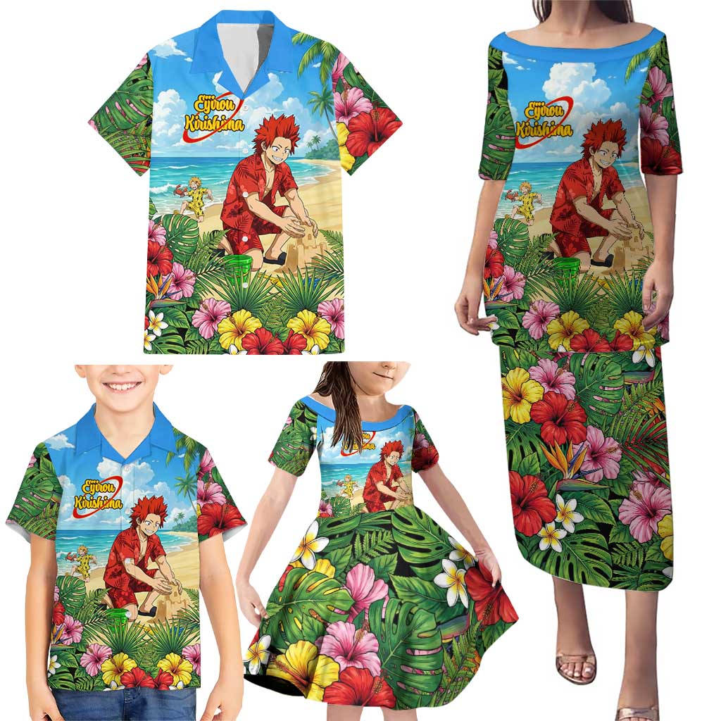 Eijirou Kirishima Summer Chill Family Matching Puletasi and Hawaiian Shirt Tropical Anime Beach Fun