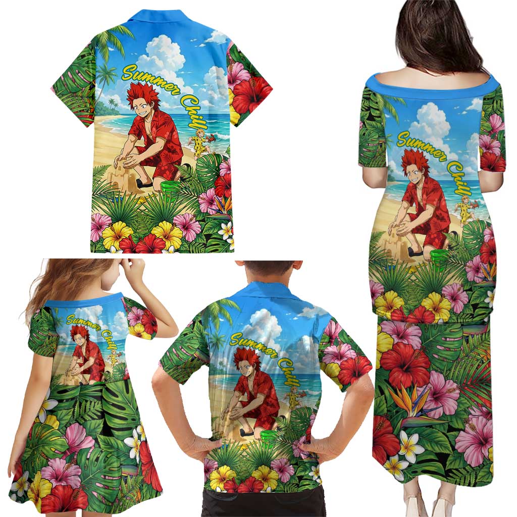 Eijirou Kirishima Summer Chill Family Matching Puletasi and Hawaiian Shirt Tropical Anime Beach Fun