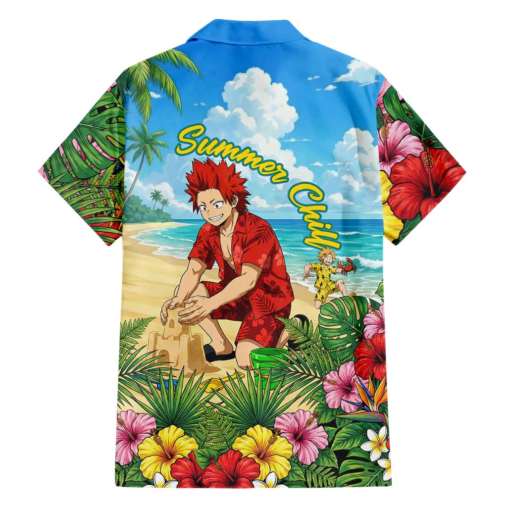 Eijirou Kirishima Summer Chill Family Matching Short Sleeve Bodycon Dress and Hawaiian Shirt Tropical Anime Beach Fun