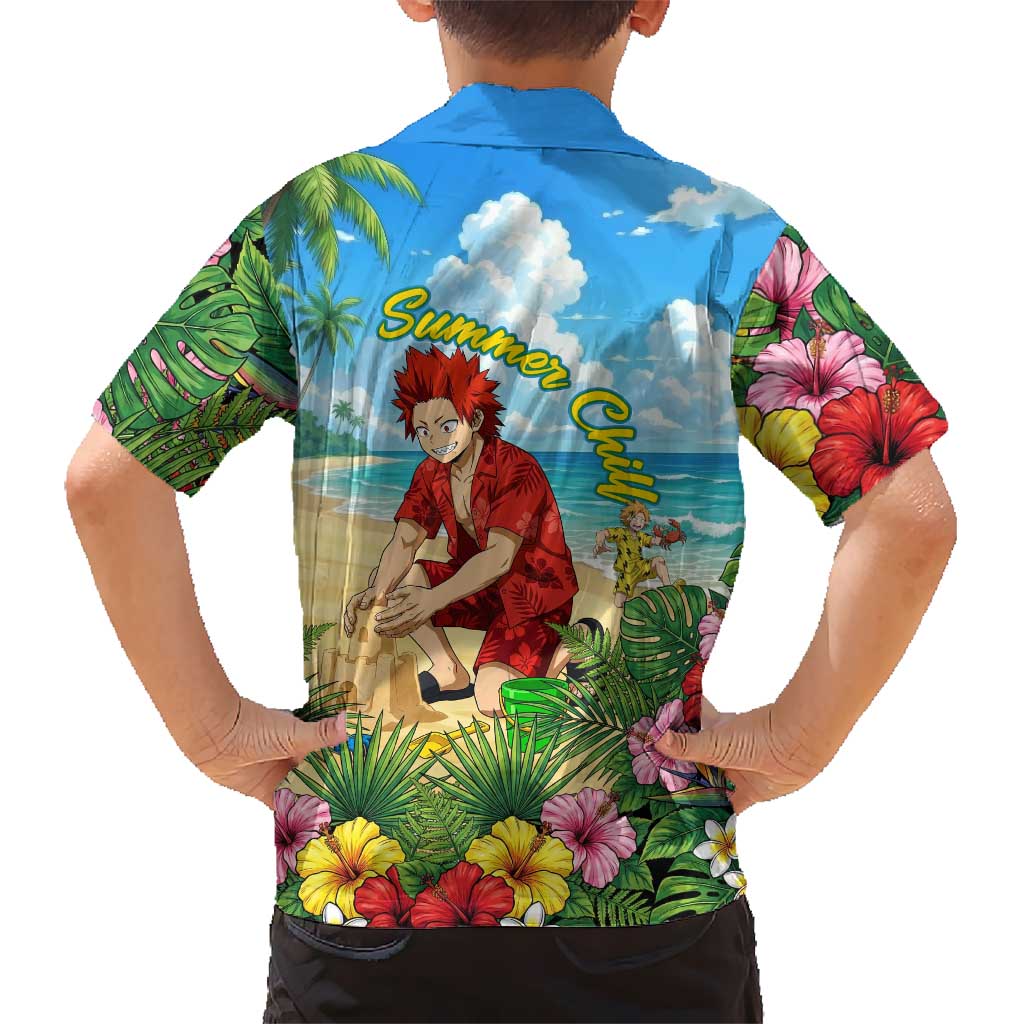 Eijirou Kirishima Summer Chill Family Matching Tank Maxi Dress and Hawaiian Shirt Tropical Anime Beach Fun