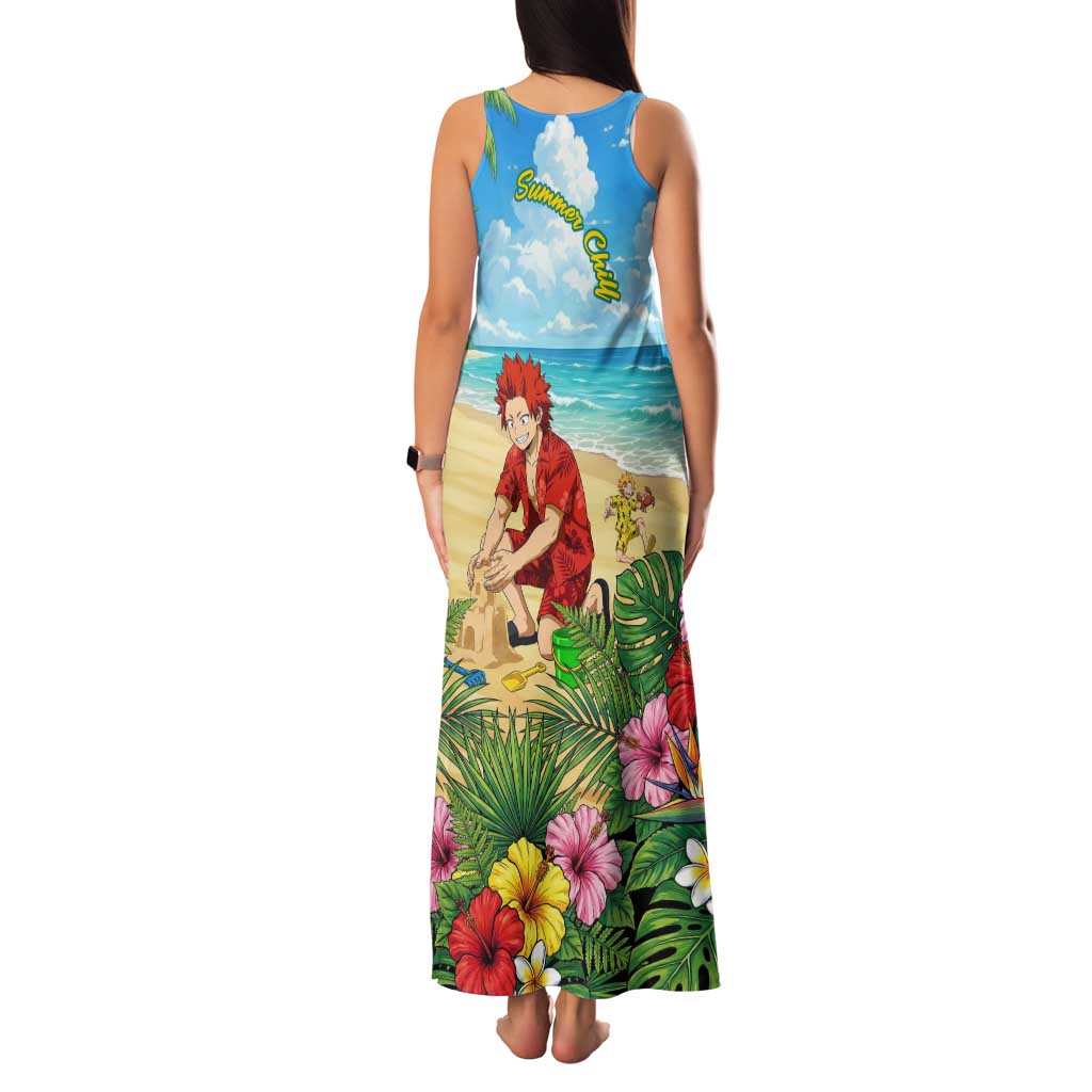 Eijirou Kirishima Summer Chill Family Matching Tank Maxi Dress and Hawaiian Shirt Tropical Anime Beach Fun
