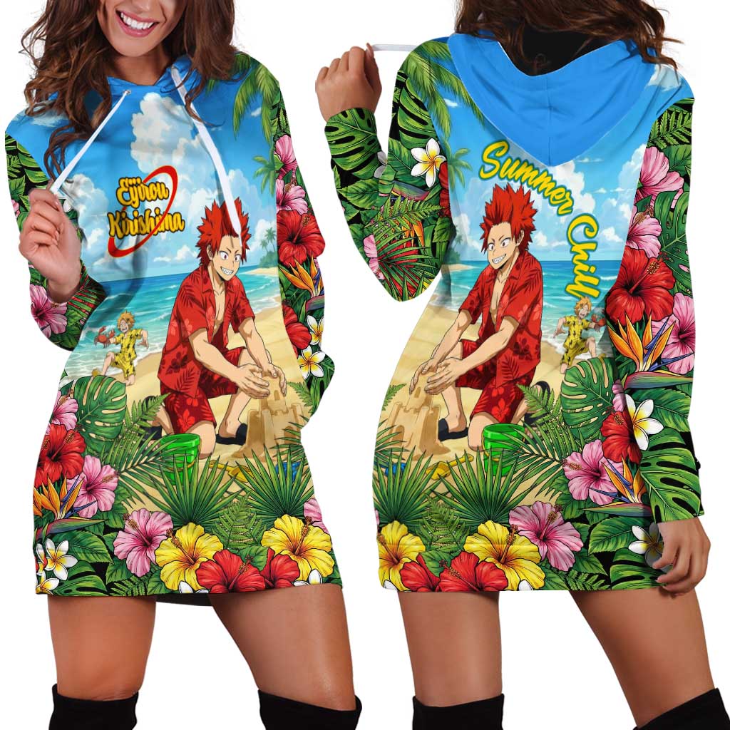 Eijirou Kirishima Summer Chill Hoodie Dress Tropical Anime Beach Fun