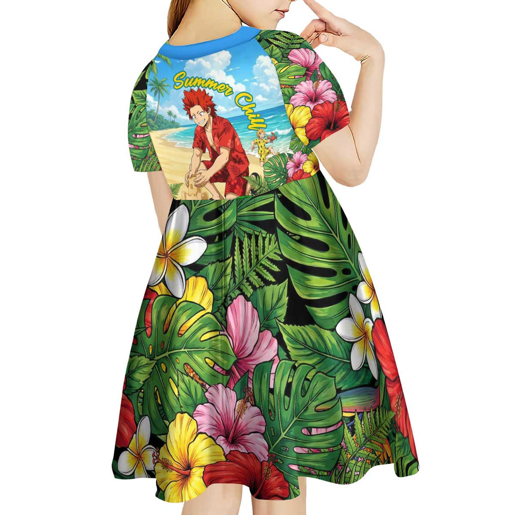 Eijirou Kirishima Summer Chill Kid Short Sleeve Dress Tropical Anime Beach Fun