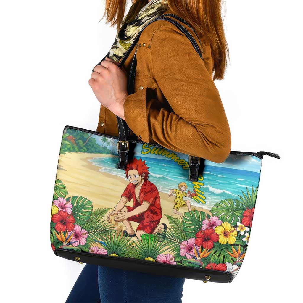 Eijirou Kirishima Summer Chill Leather Tote Bag Tropical Anime Beach Fun