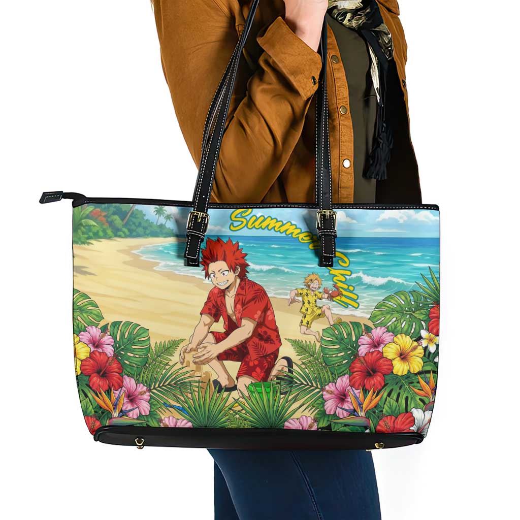 Eijirou Kirishima Summer Chill Leather Tote Bag Tropical Anime Beach Fun