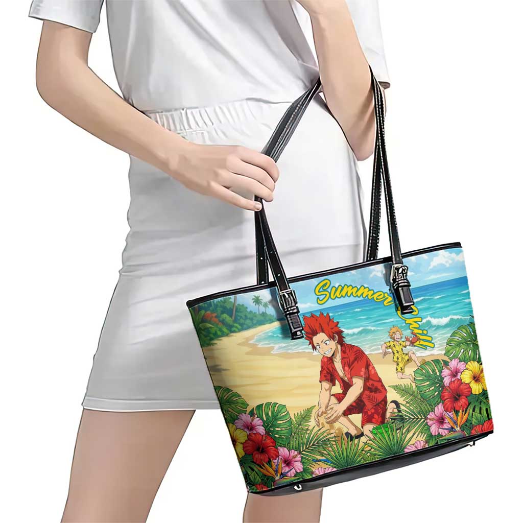 Eijirou Kirishima Summer Chill Leather Tote Bag Tropical Anime Beach Fun