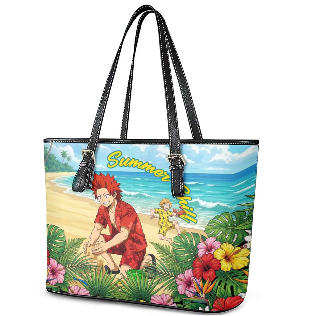 Eijirou Kirishima Summer Chill Leather Tote Bag Tropical Anime Beach Fun