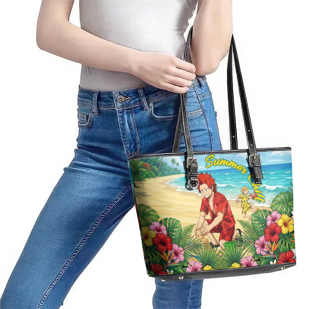 Eijirou Kirishima Summer Chill Leather Tote Bag Tropical Anime Beach Fun