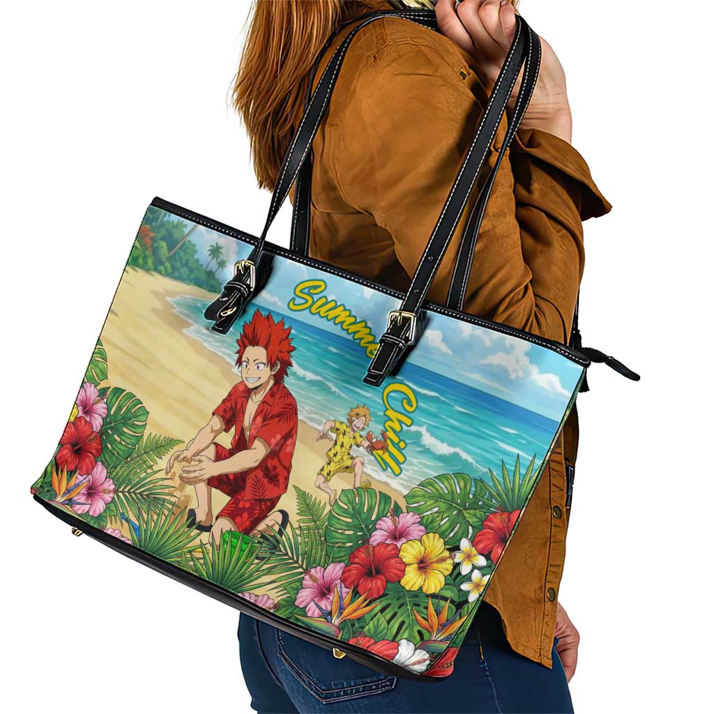 Eijirou Kirishima Summer Chill Leather Tote Bag Tropical Anime Beach Fun