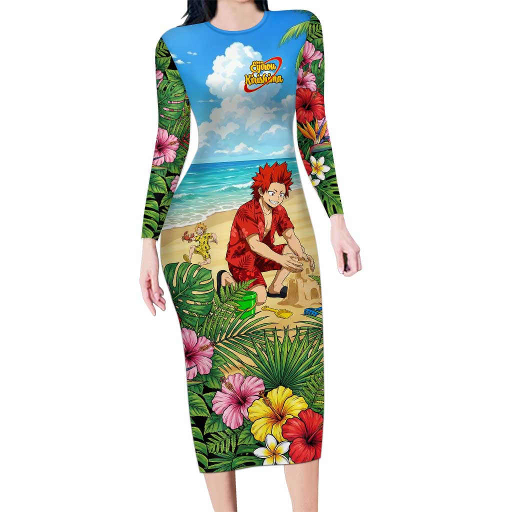 Eijirou Kirishima Summer Chill Long Sleeve Bodycon Dress Tropical Anime Beach Fun
