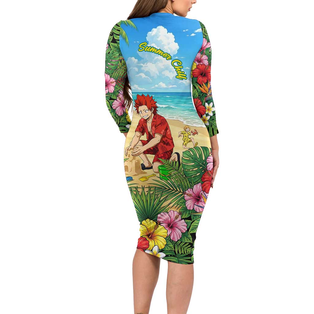 Eijirou Kirishima Summer Chill Long Sleeve Bodycon Dress Tropical Anime Beach Fun