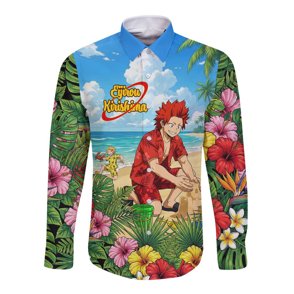 Eijirou Kirishima Summer Chill Long Sleeve Button Shirt Tropical Anime Beach Fun