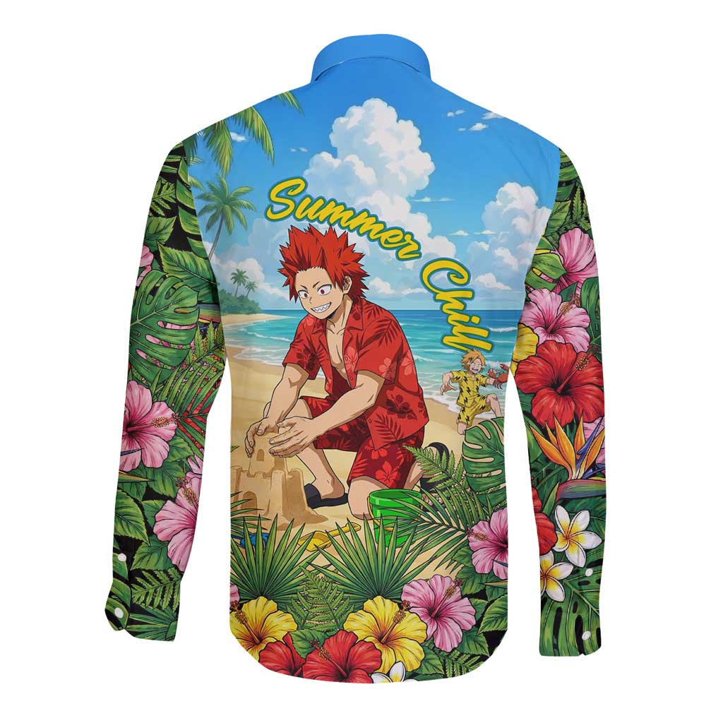 Eijirou Kirishima Summer Chill Long Sleeve Button Shirt Tropical Anime Beach Fun