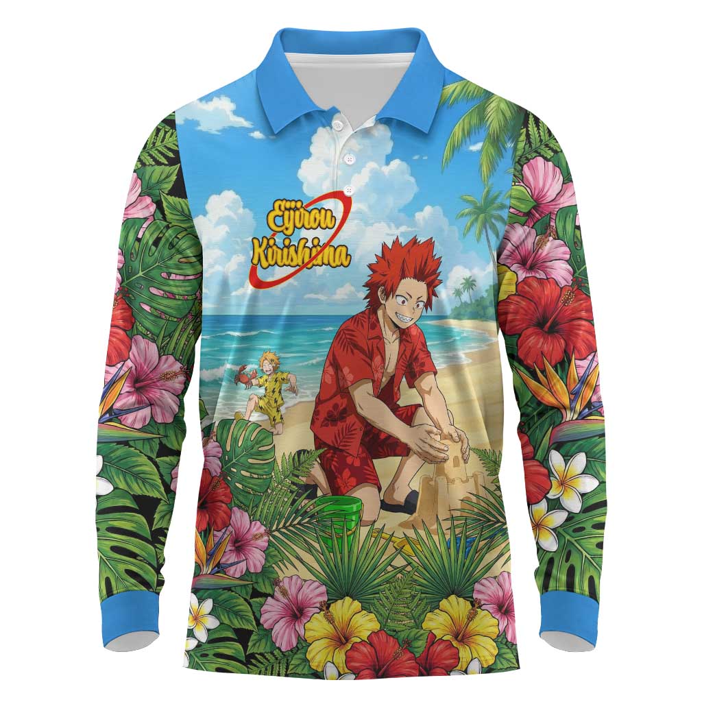 Eijirou Kirishima Summer Chill Long Sleeve Polo Shirt Tropical Anime Beach Fun