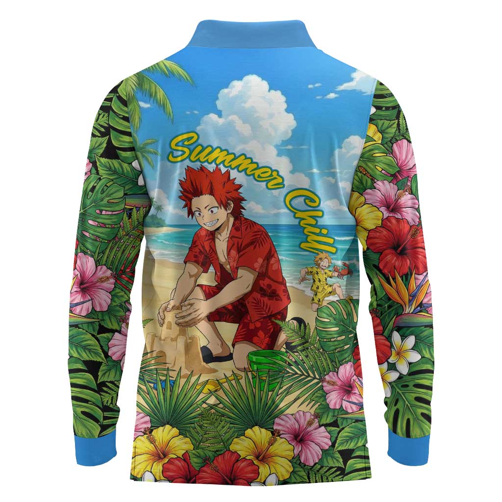Eijirou Kirishima Summer Chill Long Sleeve Polo Shirt Tropical Anime Beach Fun