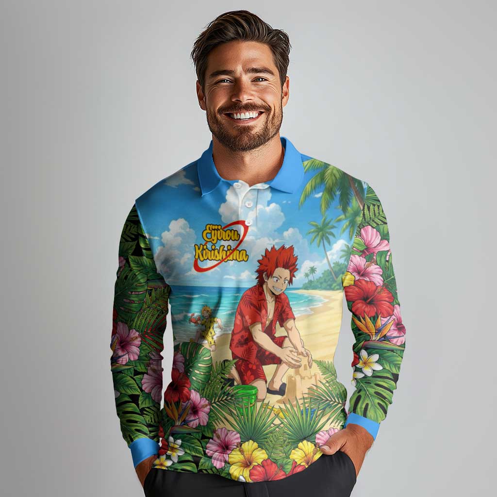 Eijirou Kirishima Summer Chill Long Sleeve Polo Shirt Tropical Anime Beach Fun