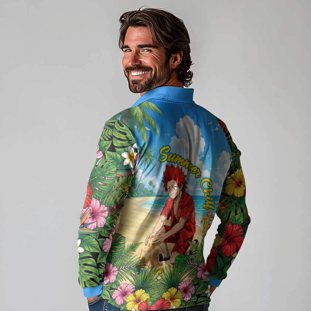 Eijirou Kirishima Summer Chill Long Sleeve Polo Shirt Tropical Anime Beach Fun