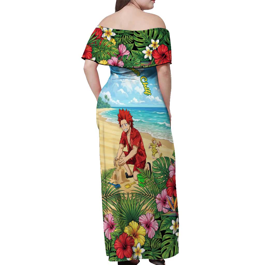 Eijirou Kirishima Summer Chill Off Shoulder Maxi Dress Tropical Anime Beach Fun