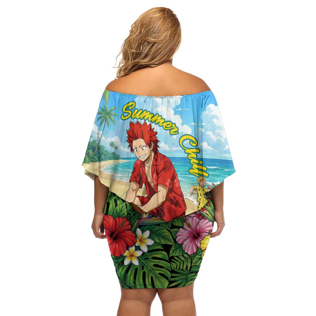 Eijirou Kirishima Summer Chill Off Shoulder Short Dress Tropical Anime Beach Fun