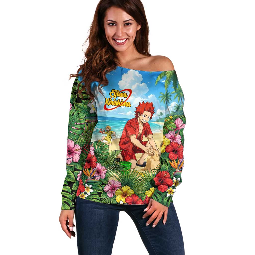 Eijirou Kirishima Summer Chill Off Shoulder Sweater Tropical Anime Beach Fun